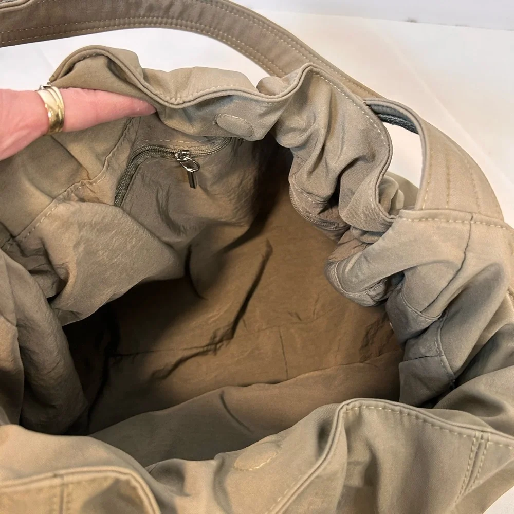 Zara‎ Hobo Olive Canvas Shoulder Bag adjustable side straps magnetic closure